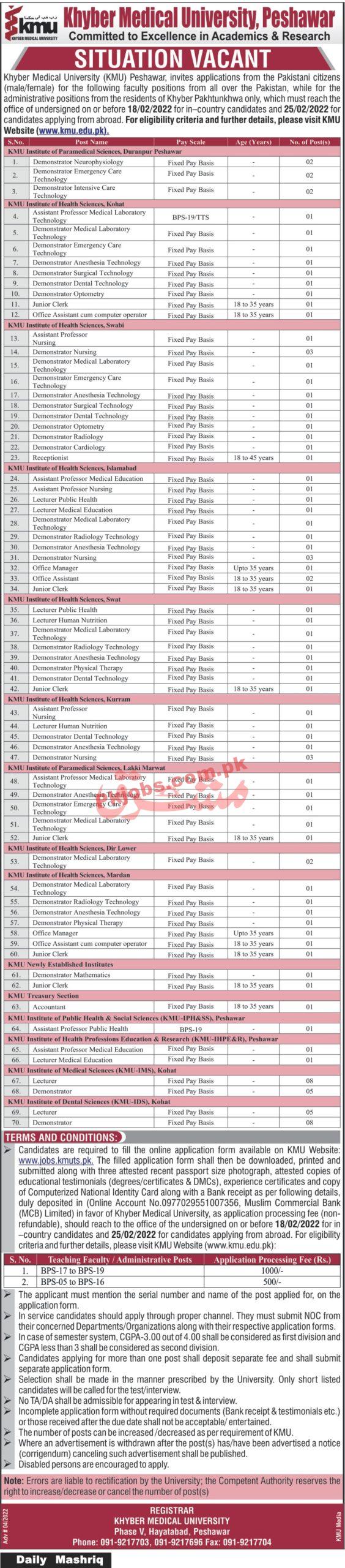 Jobs in KMU Khyber Medical University