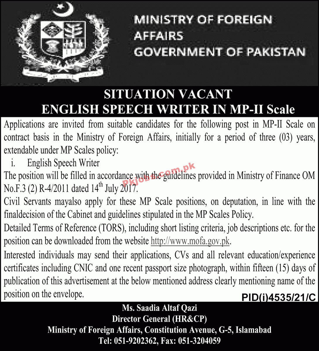 Jobs in Ministry of Foreign Affairs Government of Pakistan