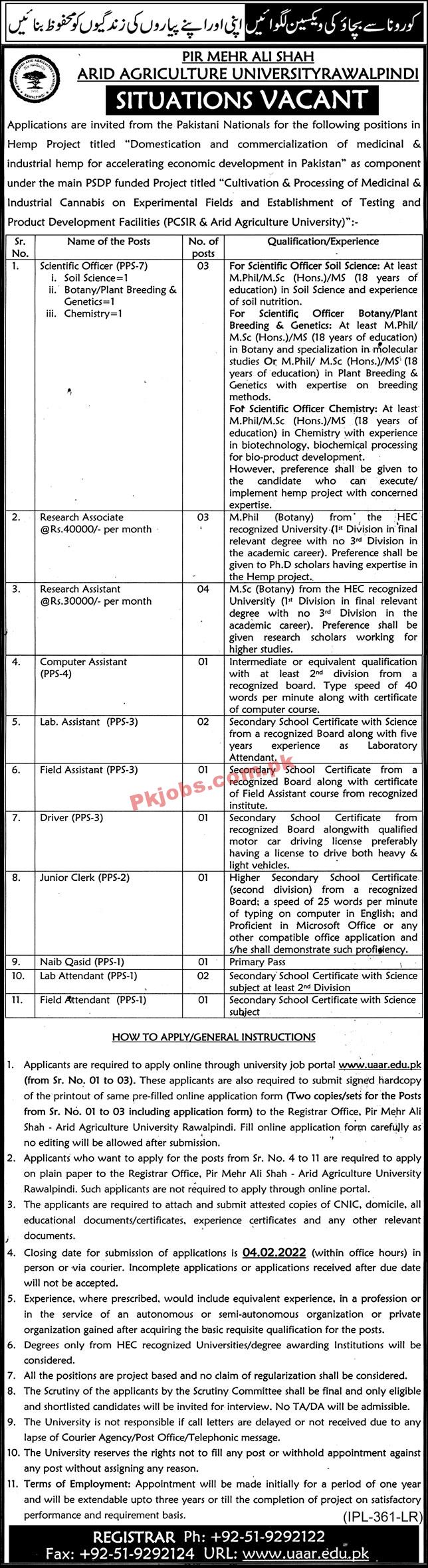 Jobs in PIR Mehr Ali Shah ARID Agriculture University