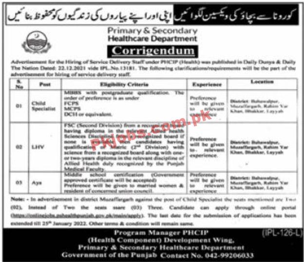 Jobs in Primary & Secondary Healthcare Department