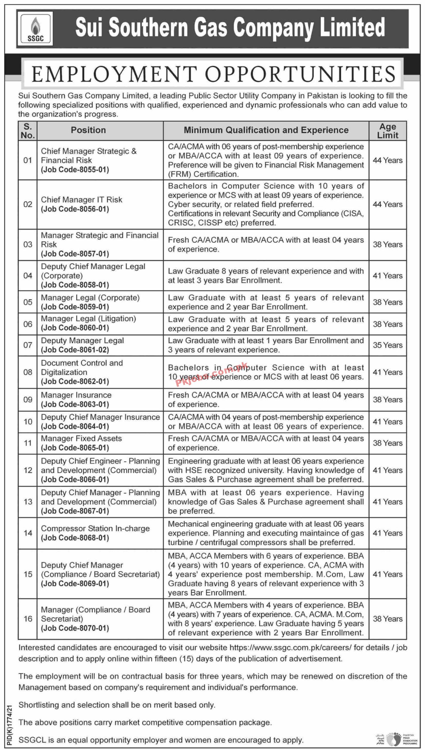 Jobs in Sui Southern Gas Company Limited SSGC