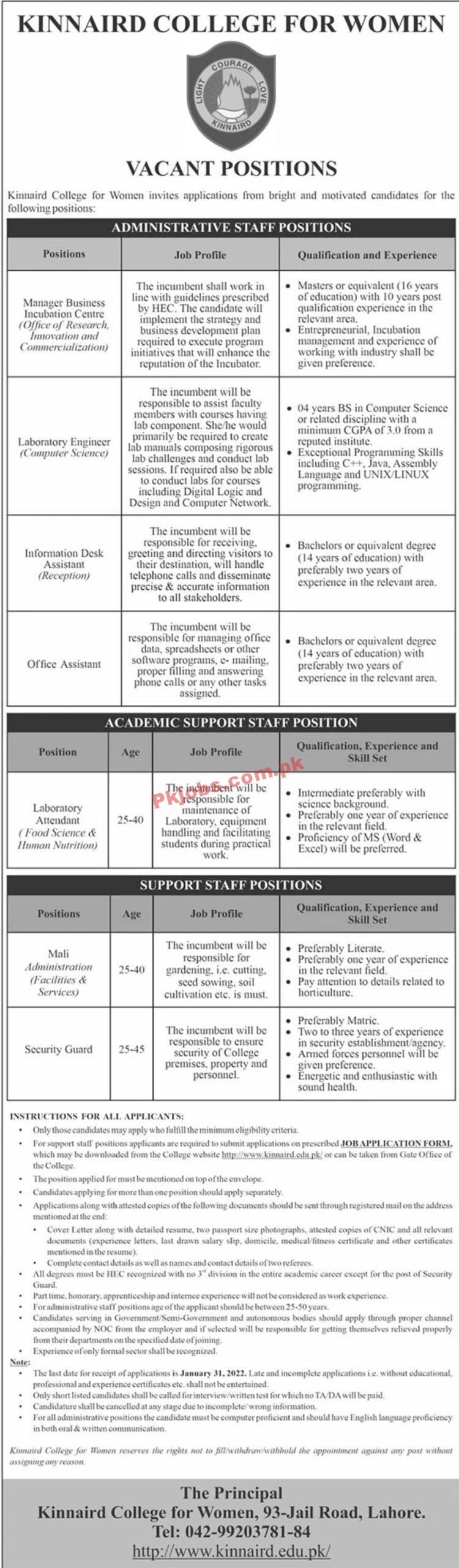 Kinnaird College for Women Jobs January 2022