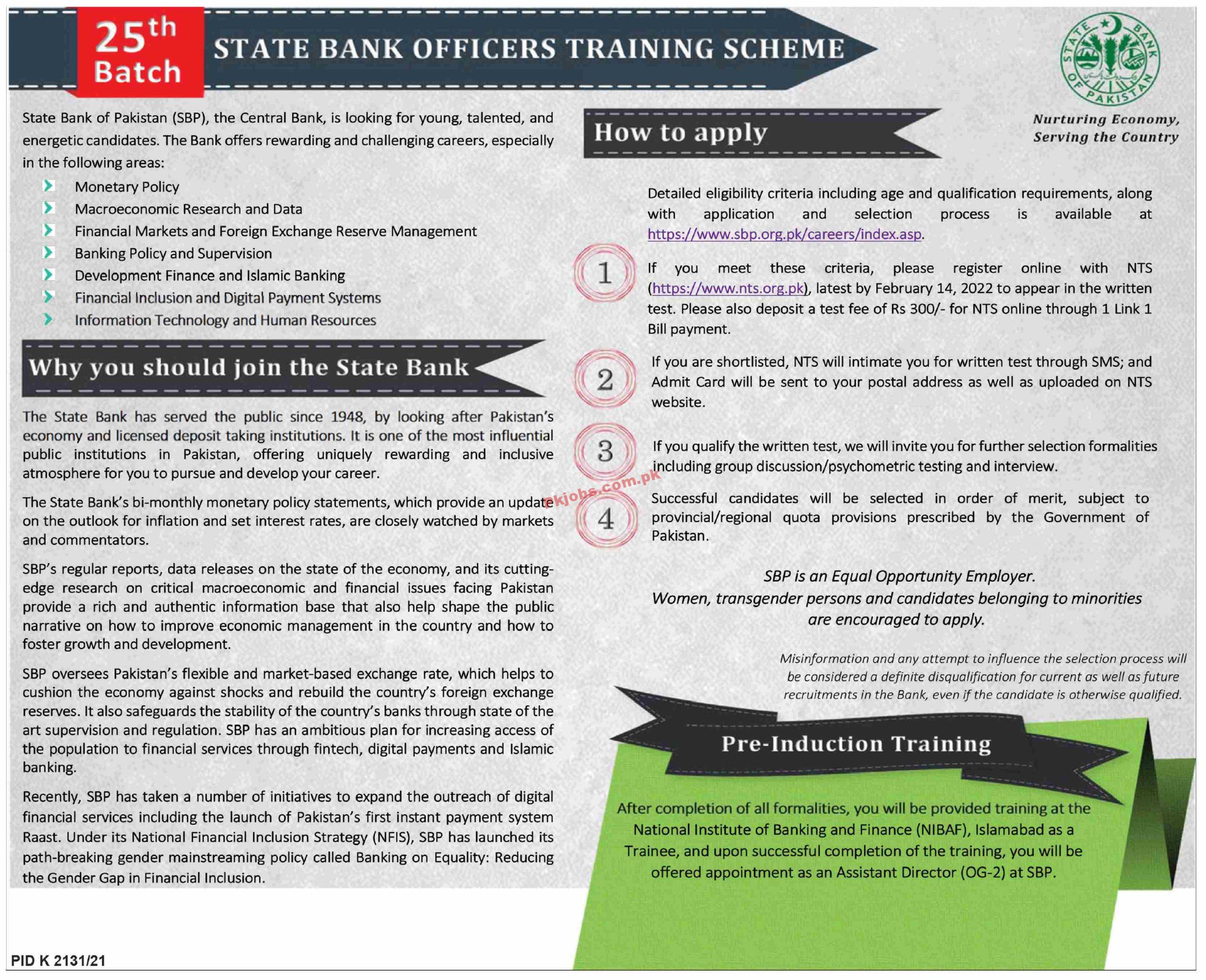 SBP Jobs 2022 | State Bank of Pakistan SBP Announced Officers Training Scheme Management Jobs 2022