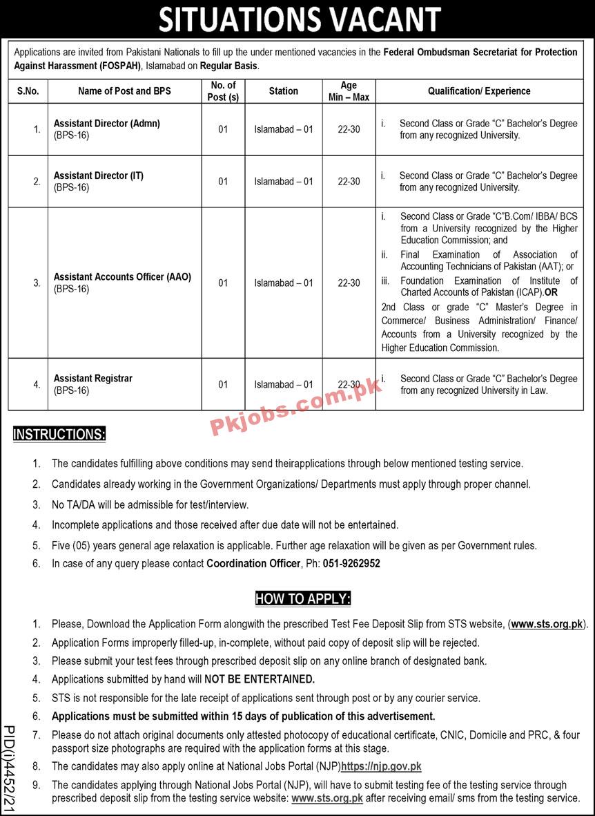 Secretariat Jobs 2022 | National Ombudsman Secretariat for Protection Against Harassments Management PK Jobs 2021