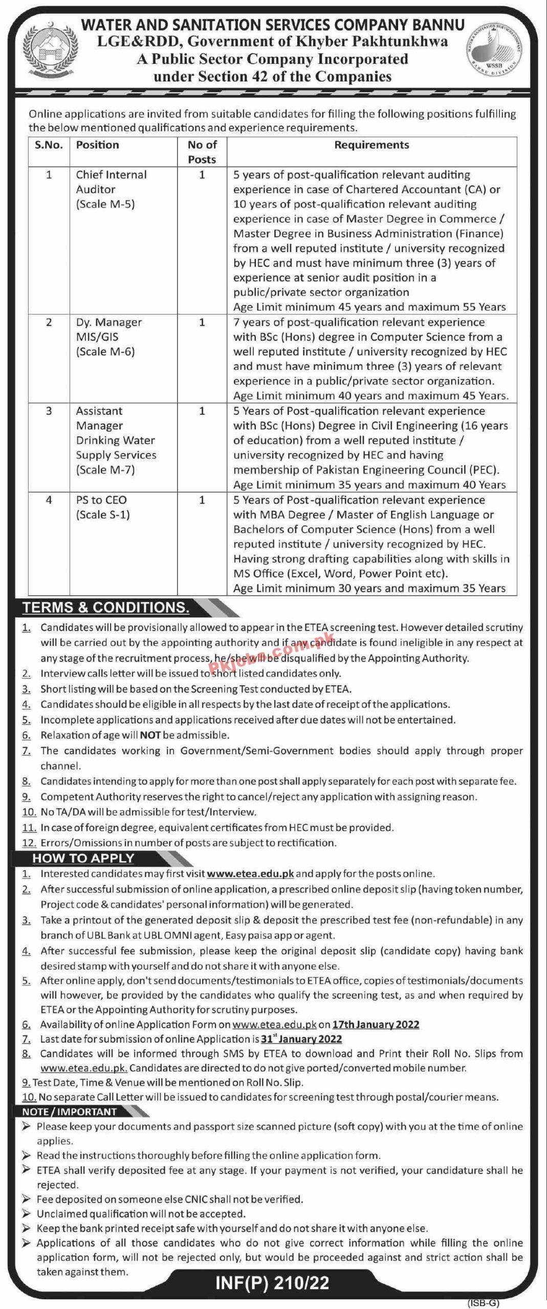 WSSC Jobs 2022 | Water & Sanitation Services Company Head Office Announced Management Jobs 2022