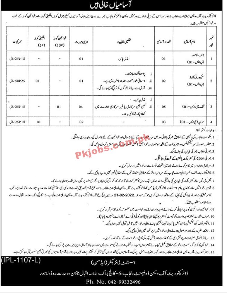 Women Development Jobs 2022 | Directorate of Women Development Head Office Announced Management Jobs 2022
