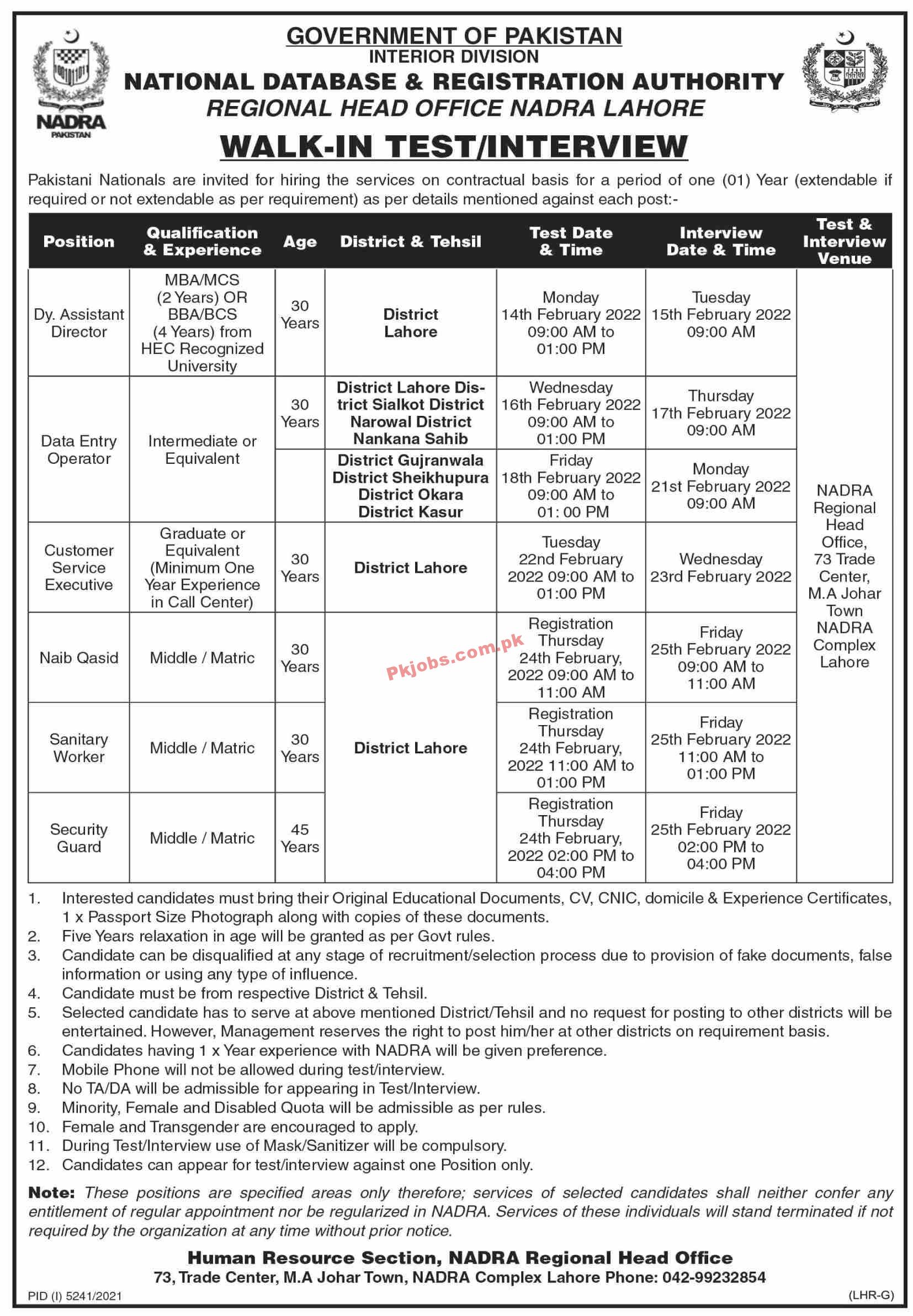 Jobs in NADRA