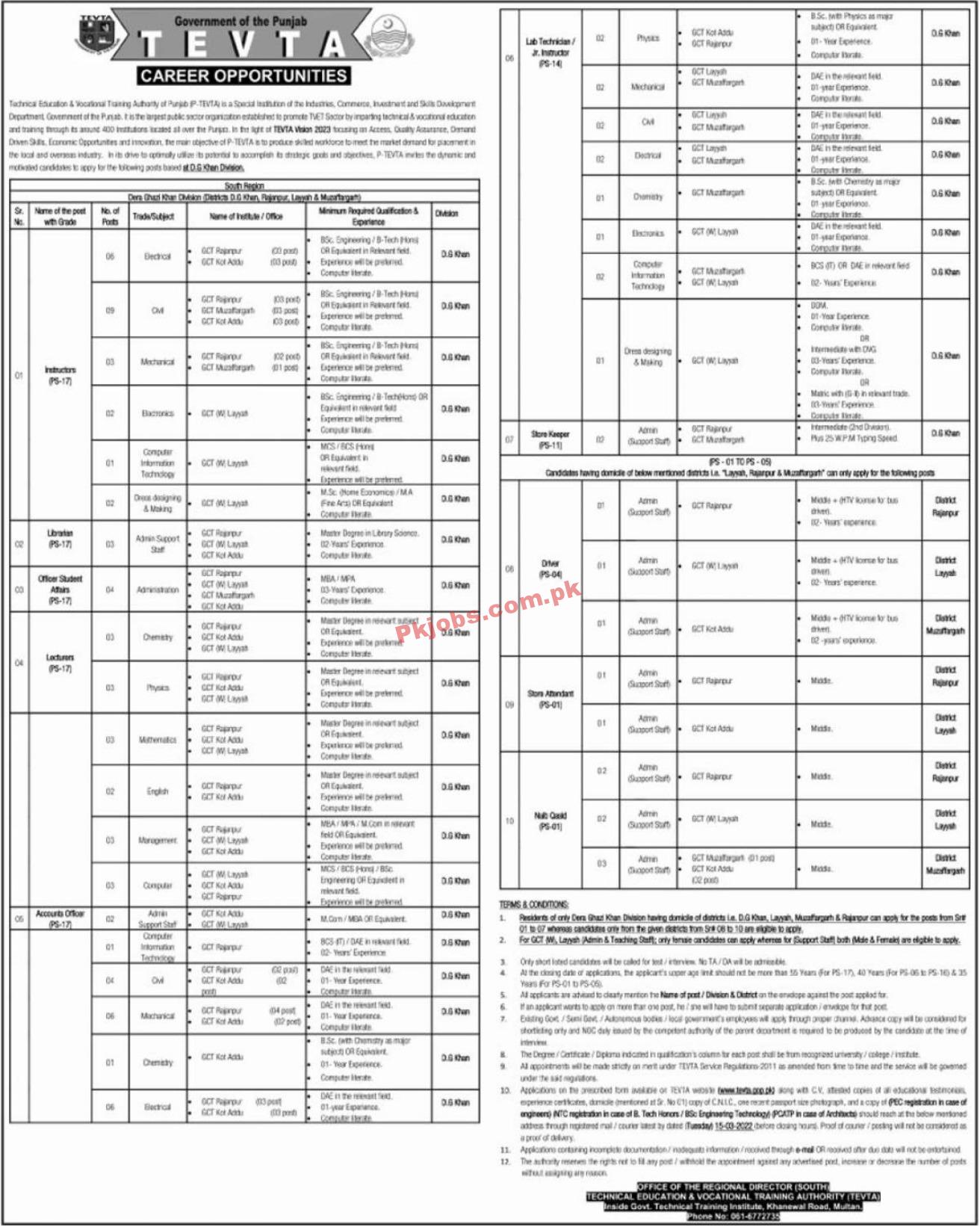 TEVTA Jobs 2022 | Technical Education & Vocational Training Authority TEVTA Head Office Management Jobs 2022