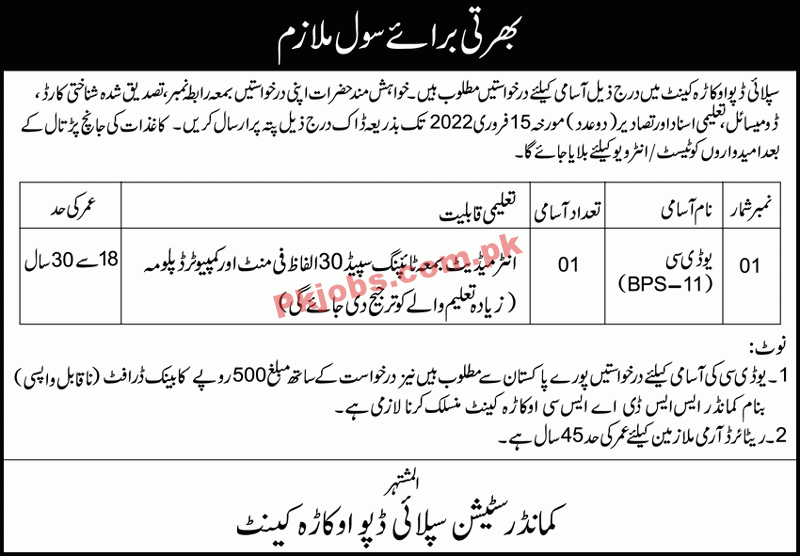 Army Jobs 2022 | Pakistan Army Supply Depot Cantt Announced Management Jobs 2022