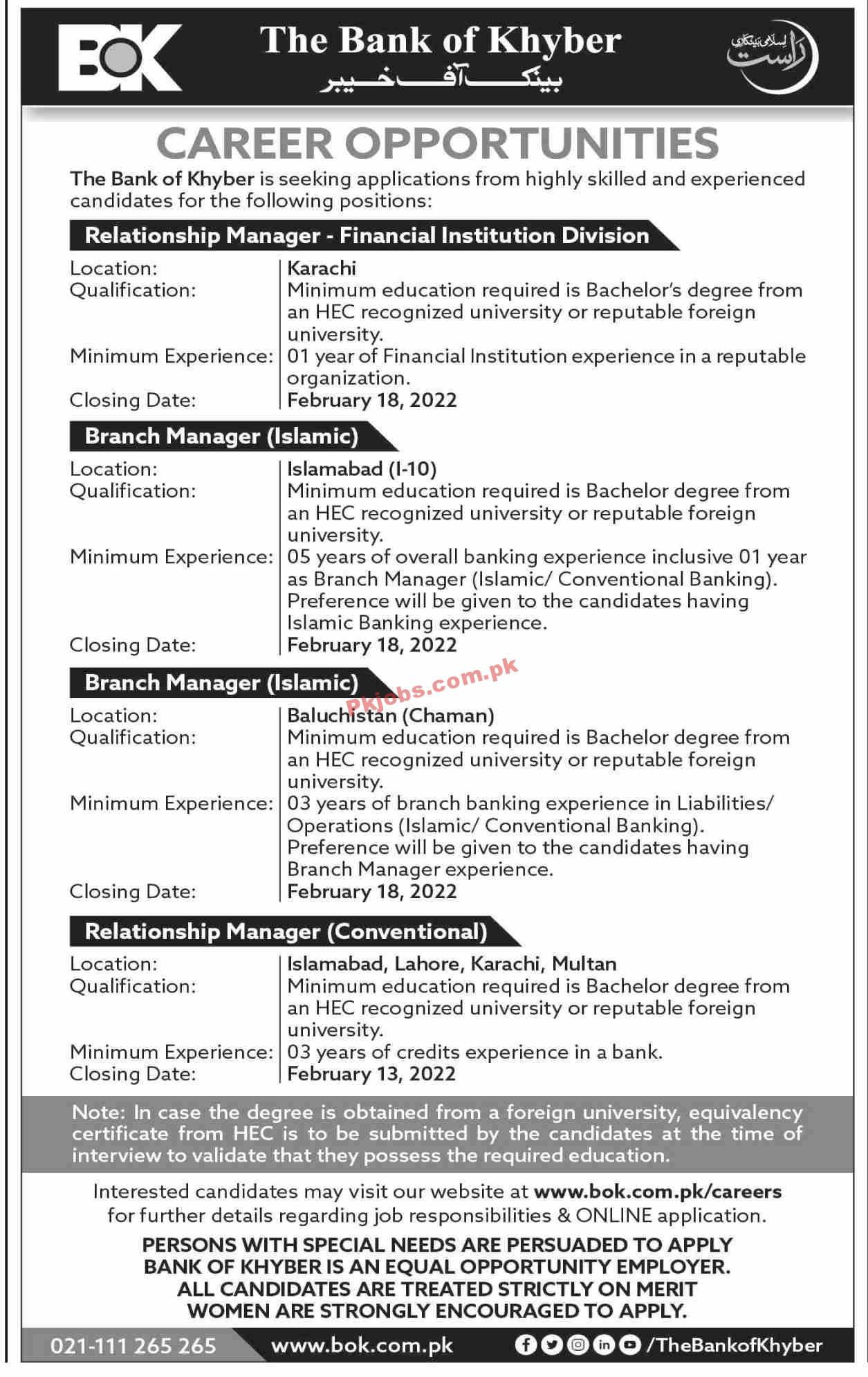 BoK Jobs 2022 | The Bank of Khyber BoK Headquarters Announced Latest Management Jobs 2022