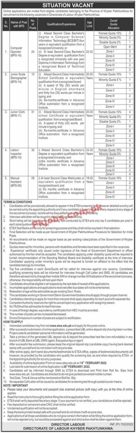 ETEA Jobs 2022 | Directorate of Labour ETEA Headquarters Announced Latest Management Jobs 2022