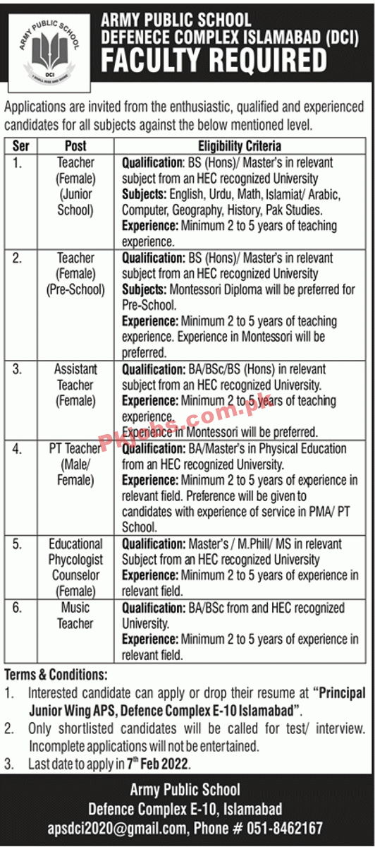 Jobs in Army Public School