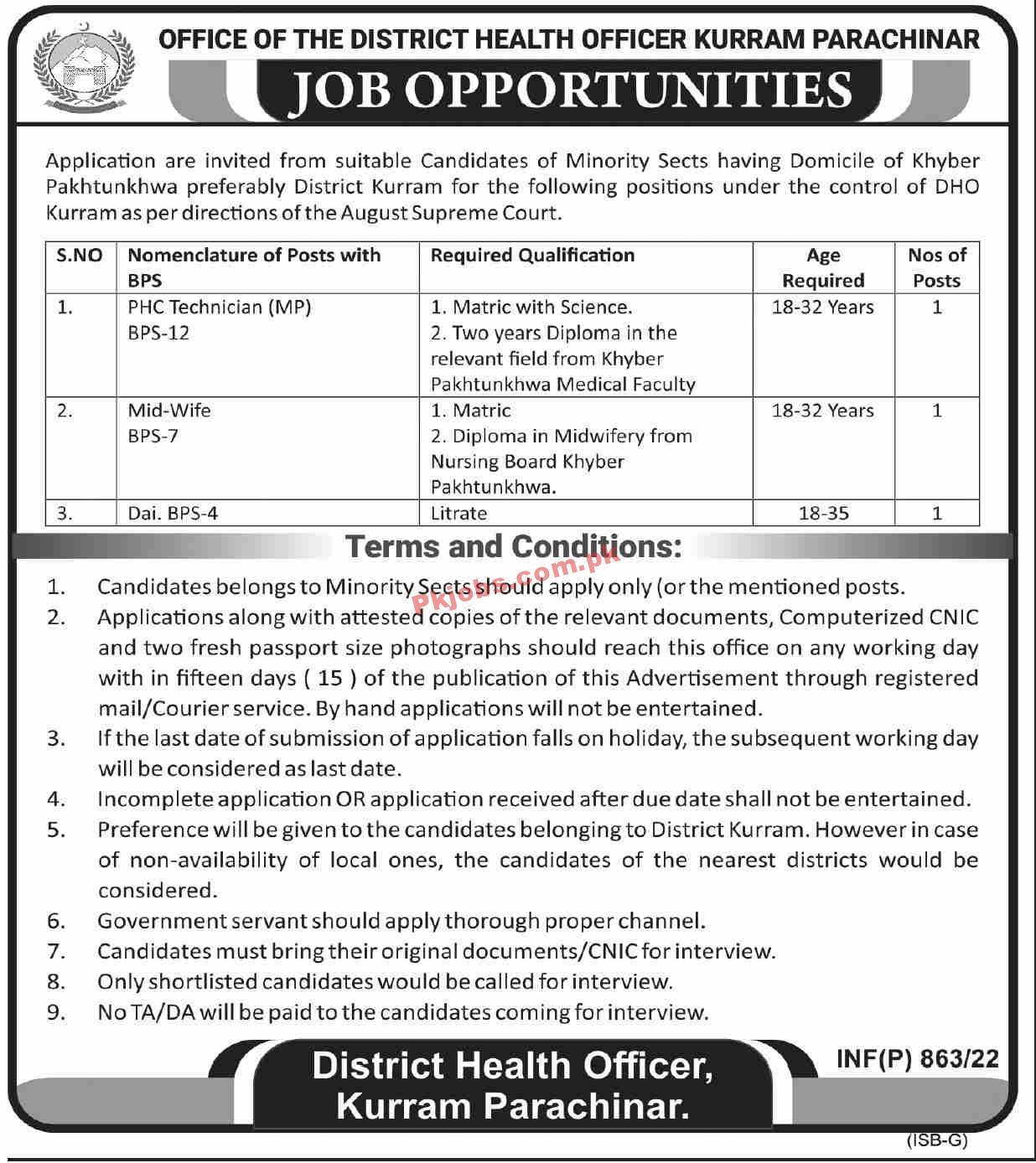 Jobs in District Health Officer Kurram Parachinar