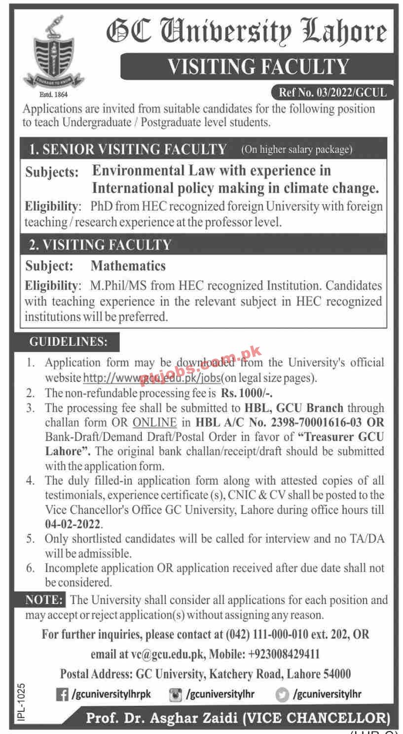 Jobs in GC University Lahore