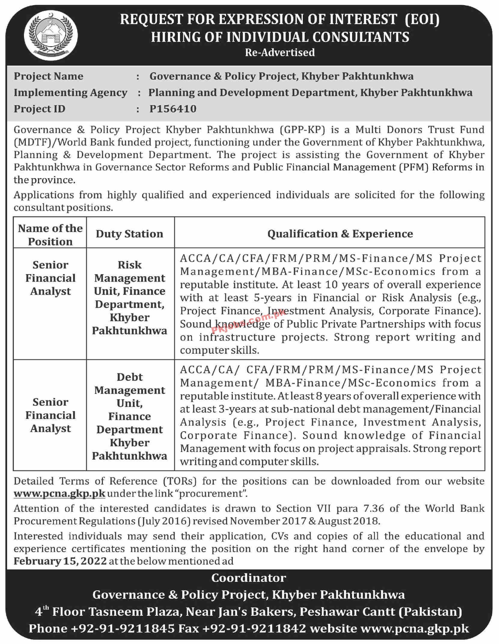 Jobs in Governance & Policy Project Khyber Pakhtunkhwa