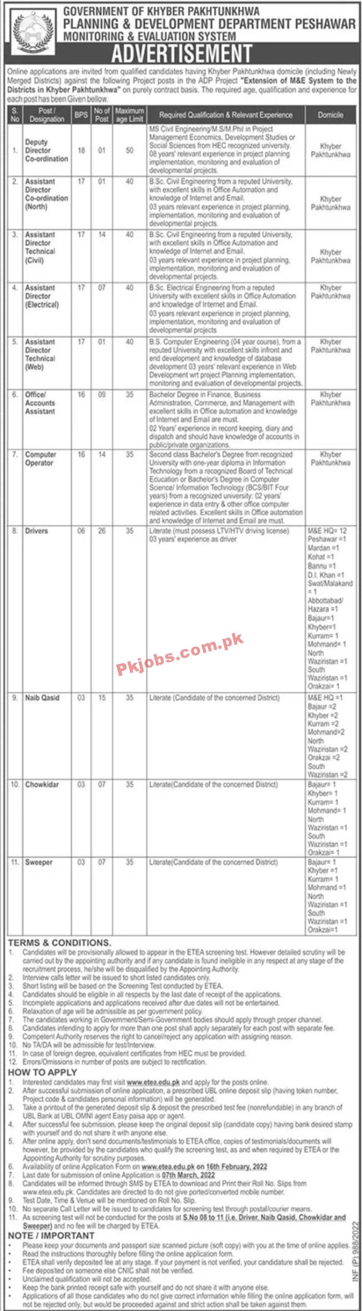 Jobs in Government of Khyber Pakhtunkhwa Planning & Development Department