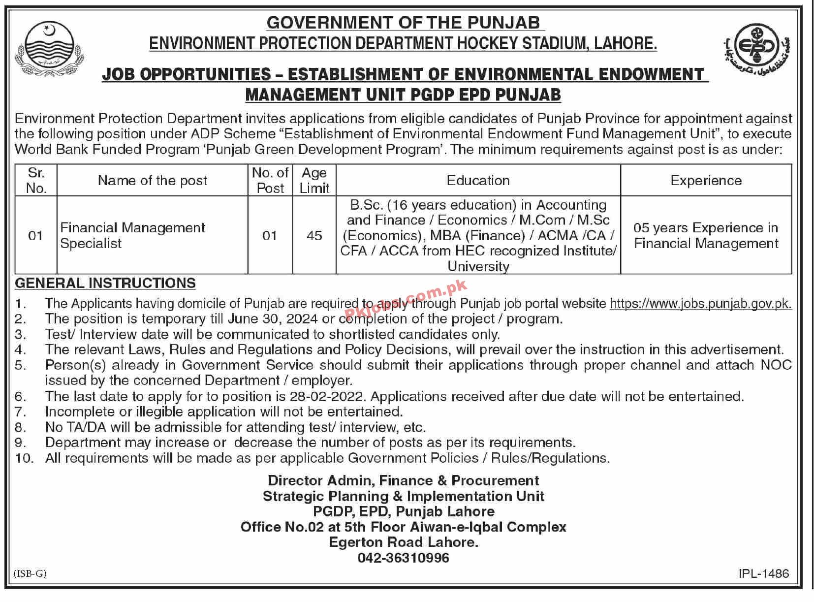 Jobs in Government of the Punjab Environment Protection Department Hokey Stadium Lahore