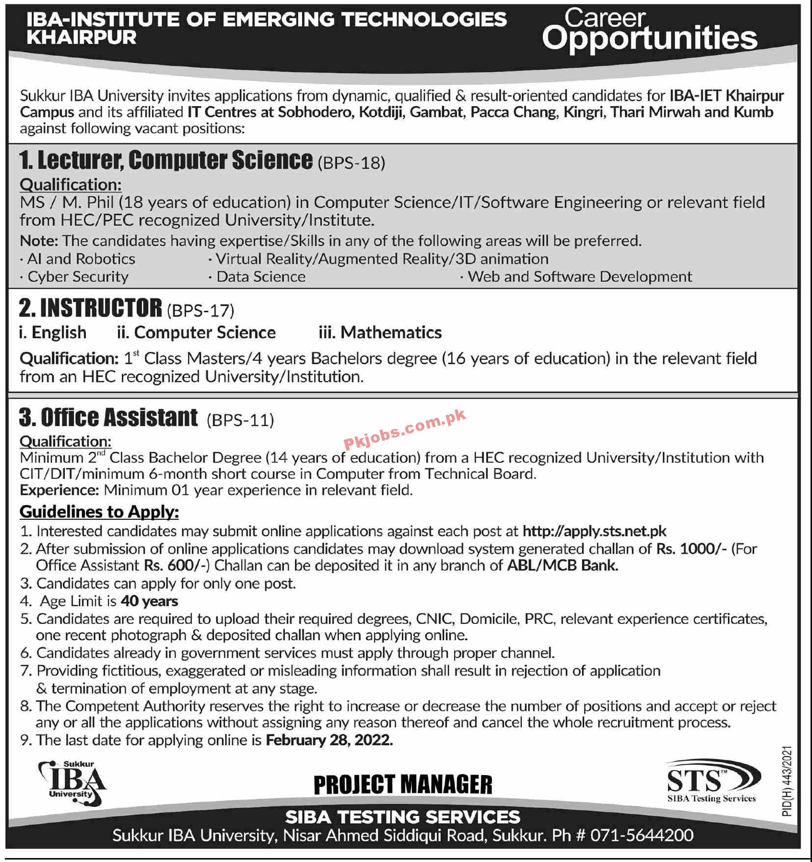 Jobs in IBA Institute of Emerging Technologies Khairpur