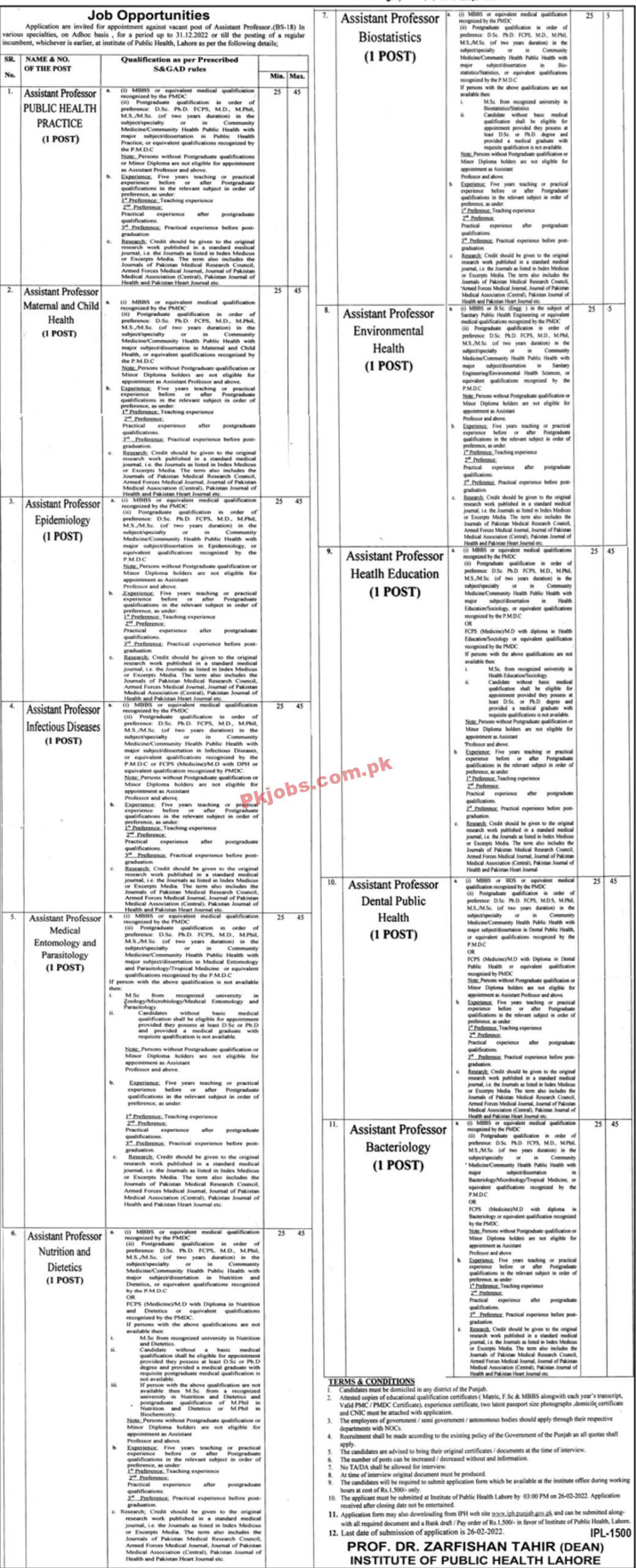 Jobs in Institute of Public Health Lahore