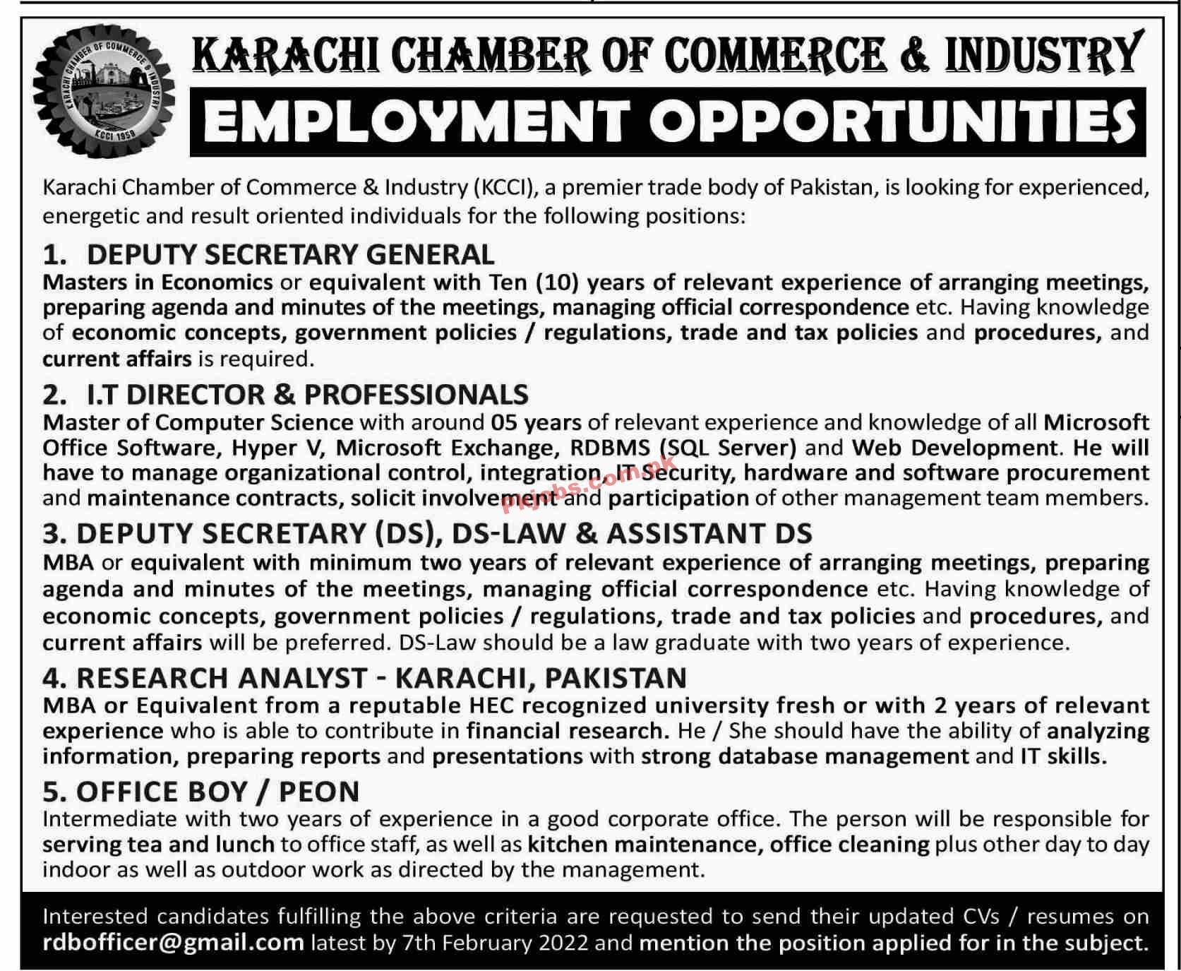 Jobs in Karachi Chamber of Commerce & Industry