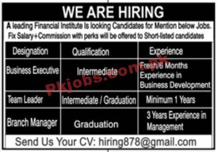 Jobs in Leading Financial Institute