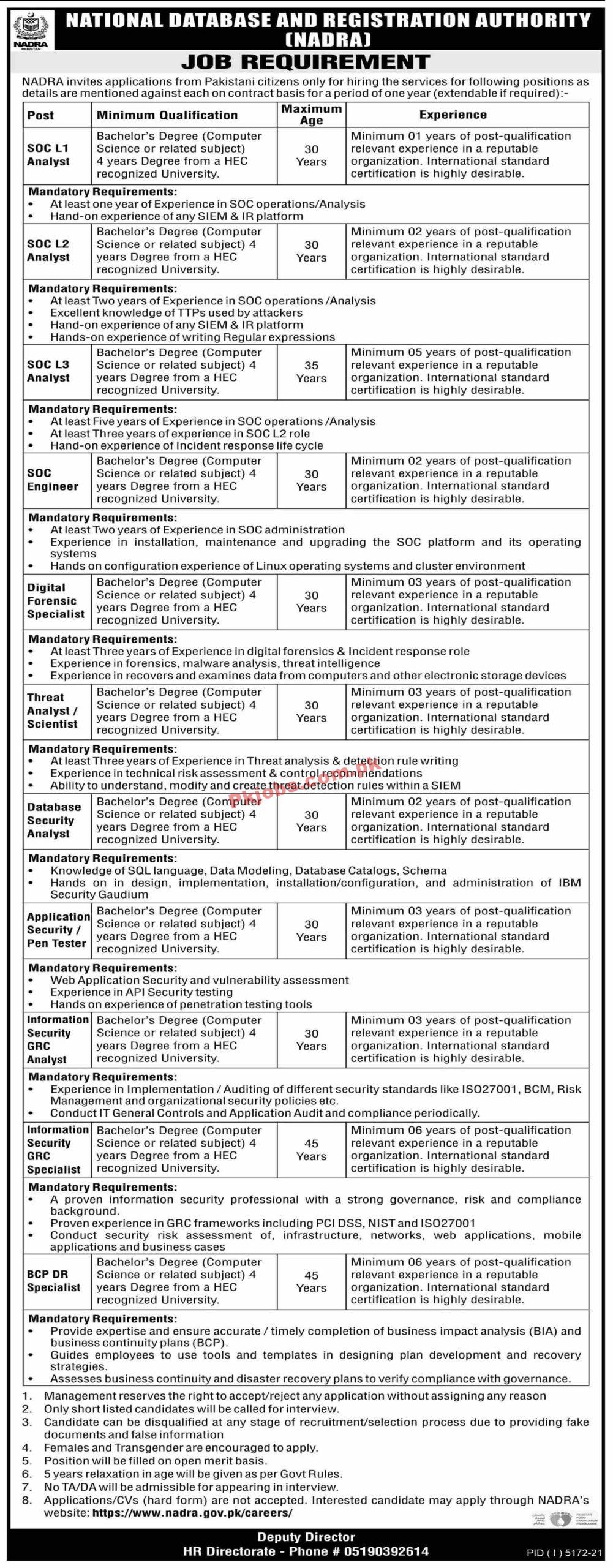 Jobs in NADRA