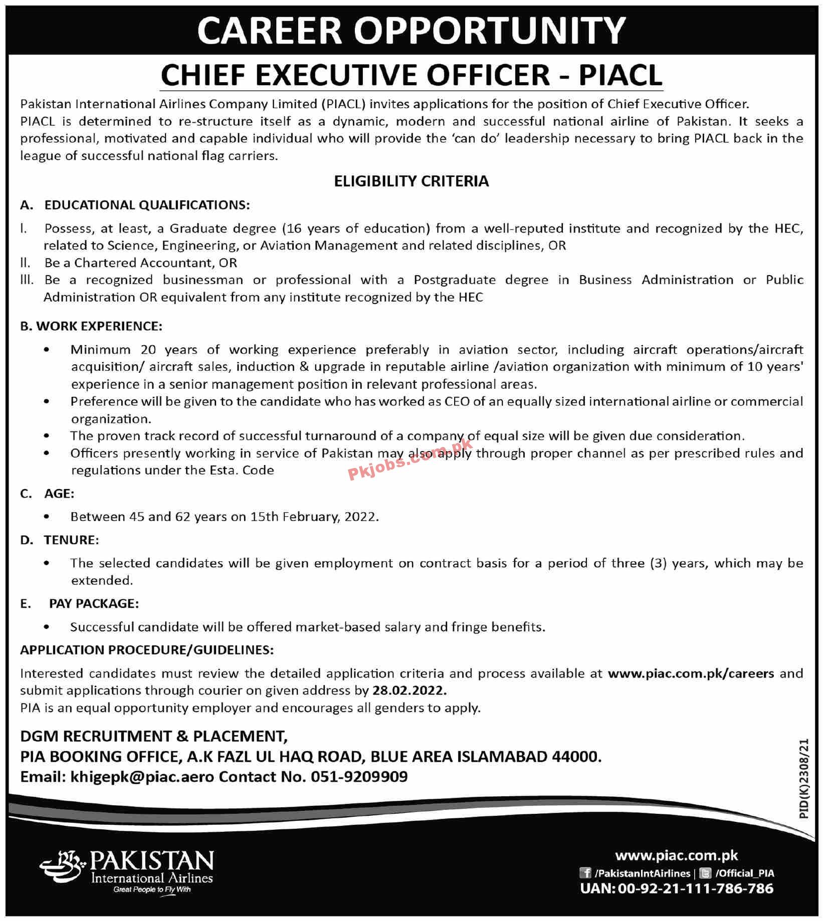 Jobs in Pakistan International Airline Company Limited PIACL