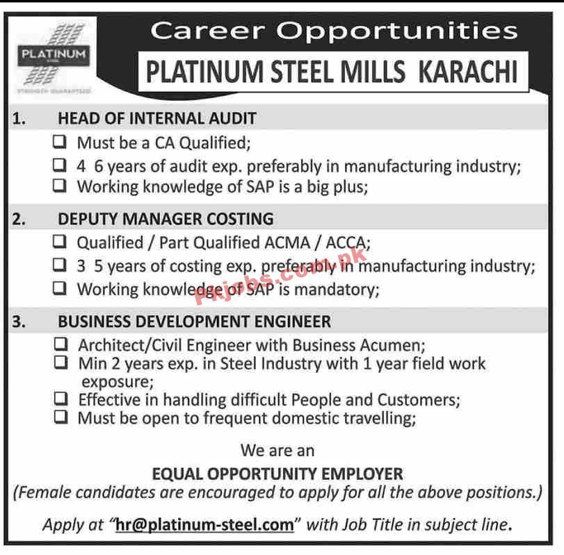 Jobs in Platinum Steel Mills Karachi