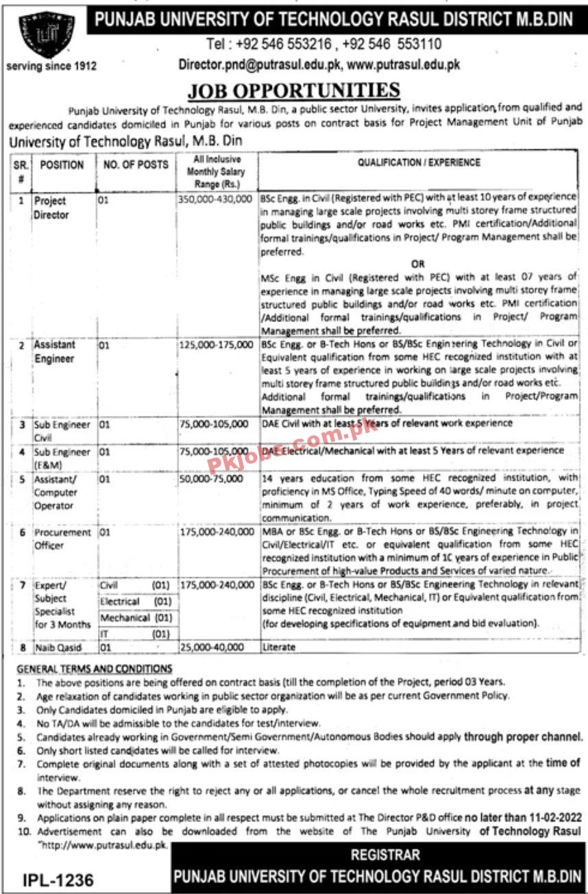 Jobs in Punjab University of Technology