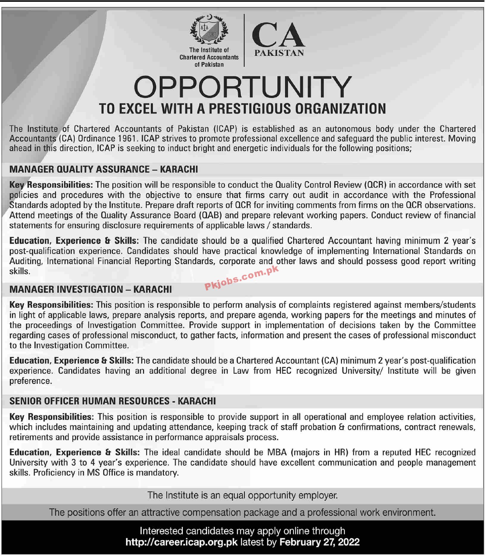 Jobs in The Institute of Chartered Accountants of Pakistan