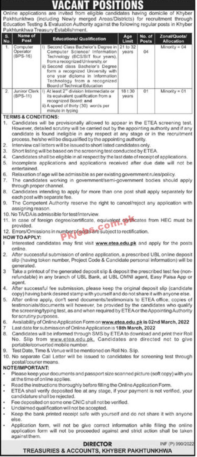 Jobs in Treasuries & Accounts KPK