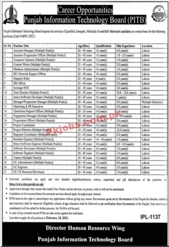 PITB Jobs 2022 | Information Technology Board PITB Headquarters Announced Management & Technical Jobs 2022