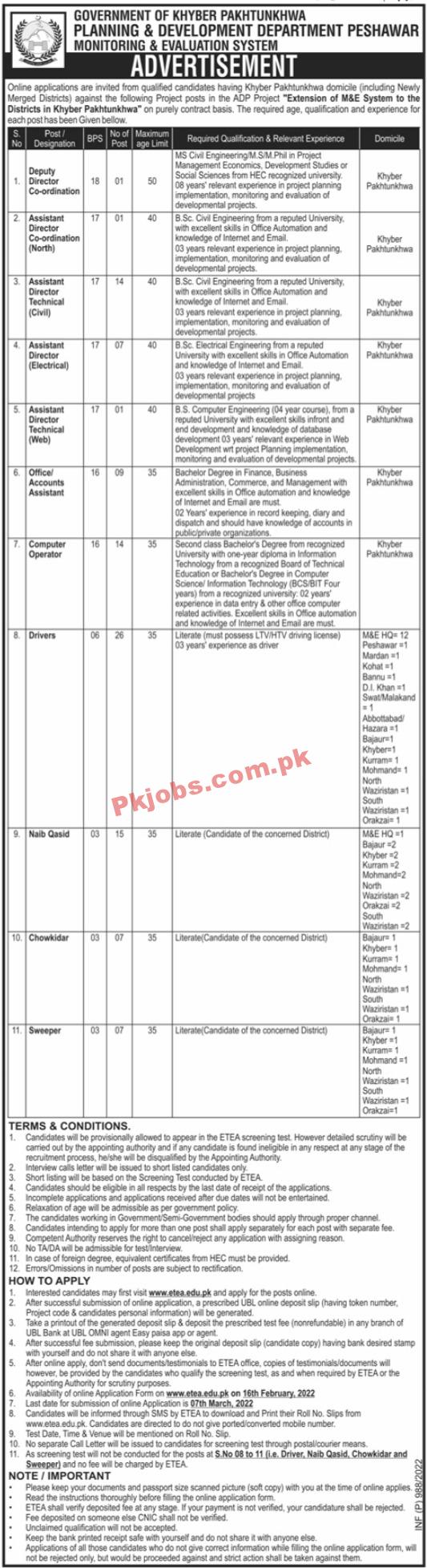 Planning Department Jobs 2022 | Planning & Development Department Monitoring & Evaluation System Head Office Management & Engineering Jobs 2022