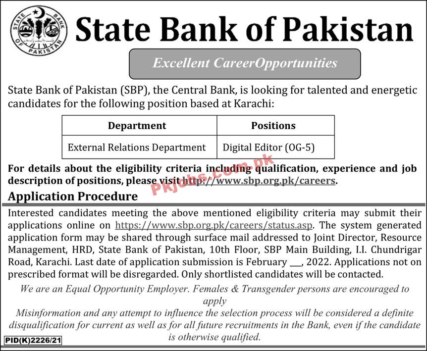 SBP Jobs 2022 | State Bank of Pakistan SBP Central Bank Head Office Latest Advertisement Jobs 2022