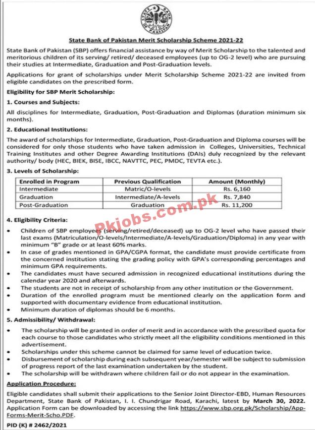 SBP Jobs 2022 | State Bank of Pakistan SBP Head Office Announced Scholarships Jobs 2022