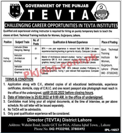 TEVTA Jobs 2022 | Technical Education & Vocational Training Authority TEVTA Headquarters Latest Advertisement Jobs 2022