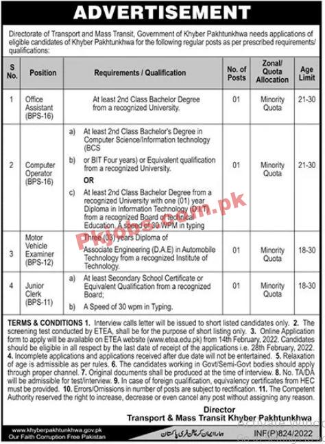 Transport Jobs 2022 | Ministry of Transport & Mass Transit Head Office Announced Management Jobs 2022