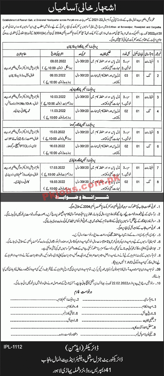 Welfare Jobs 2022 | Pakistan Bait ul Mal & Social Welfare Department Head Office Announced Management Jobs 2022