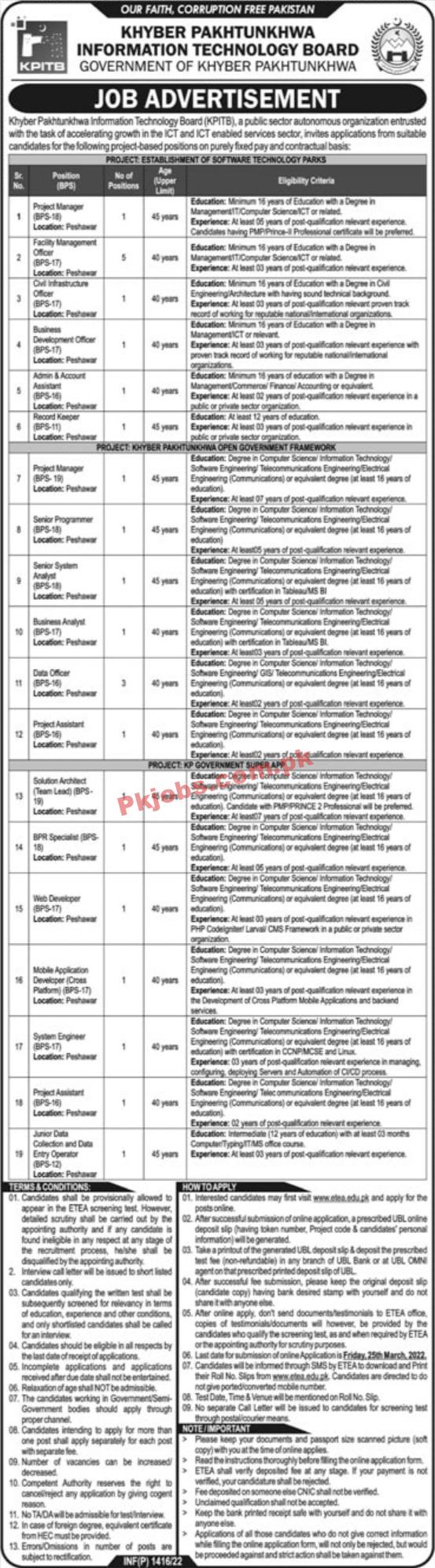 KPITB Jobs 2022 | KPITB Information Technology Board Headquarters Announced Latest Recruitments Jobs 2022