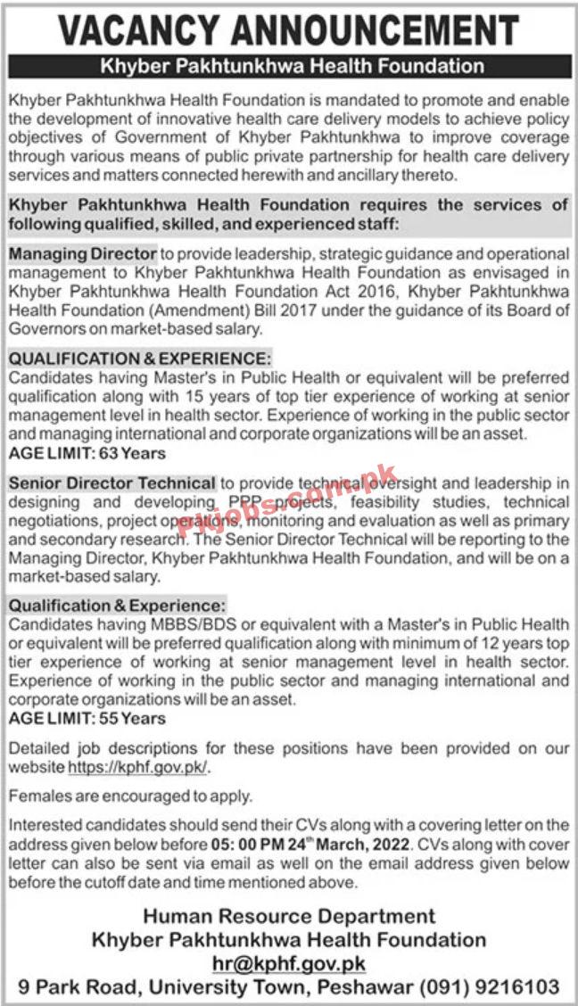 Jobs in Khyber Pakhtunkhwa Health Foundation