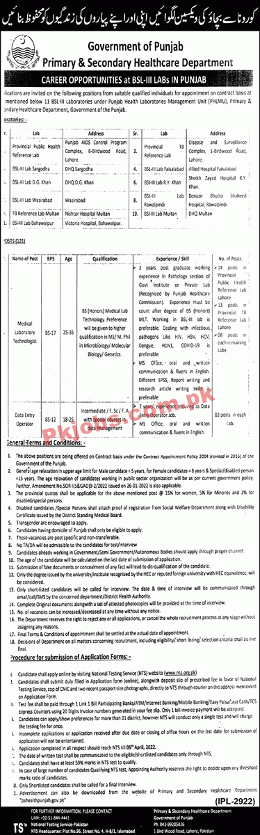 Healthcare Jobs 2022 | Primary & Secondary Healthcare Department Head Office Latest Advertisement Jobs 2022