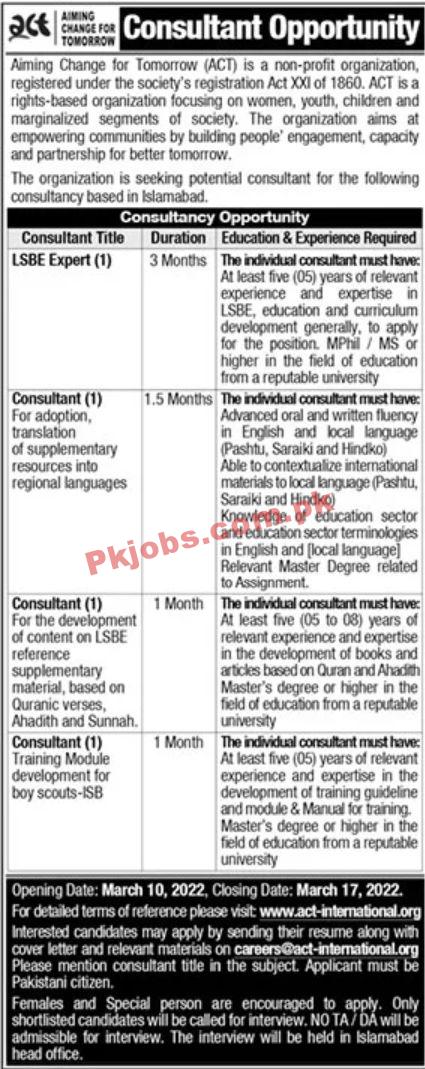 Jobs in Aiming Change for Tomorrow ACT