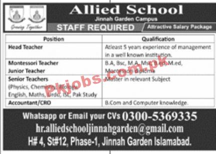 Jobs in Allied School Islamabad