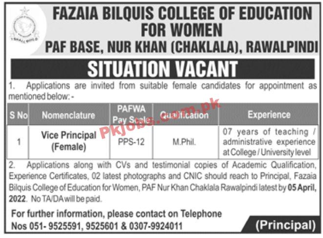 Jobs in Fazaia Bilquis College of Education for Women