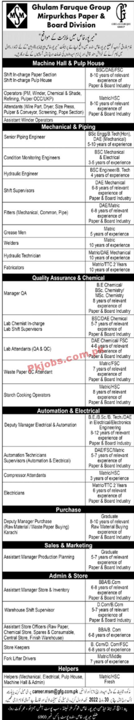 Jobs in Ghulam Faruque Group Mirpurkhas