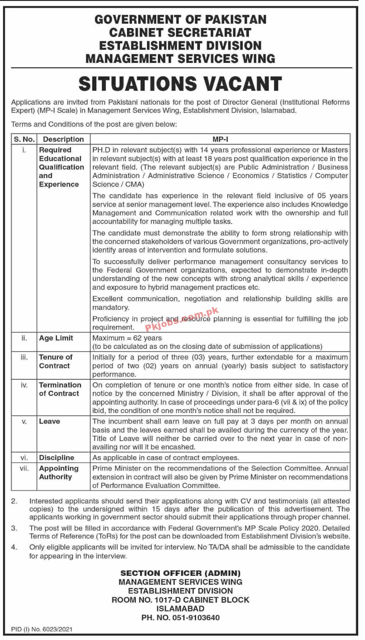 Jobs in Government of Pakistan Cabinet Secretariat