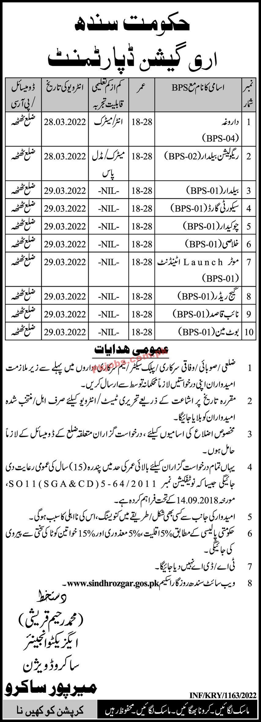 Jobs in Government of Sindh Irrigation Department