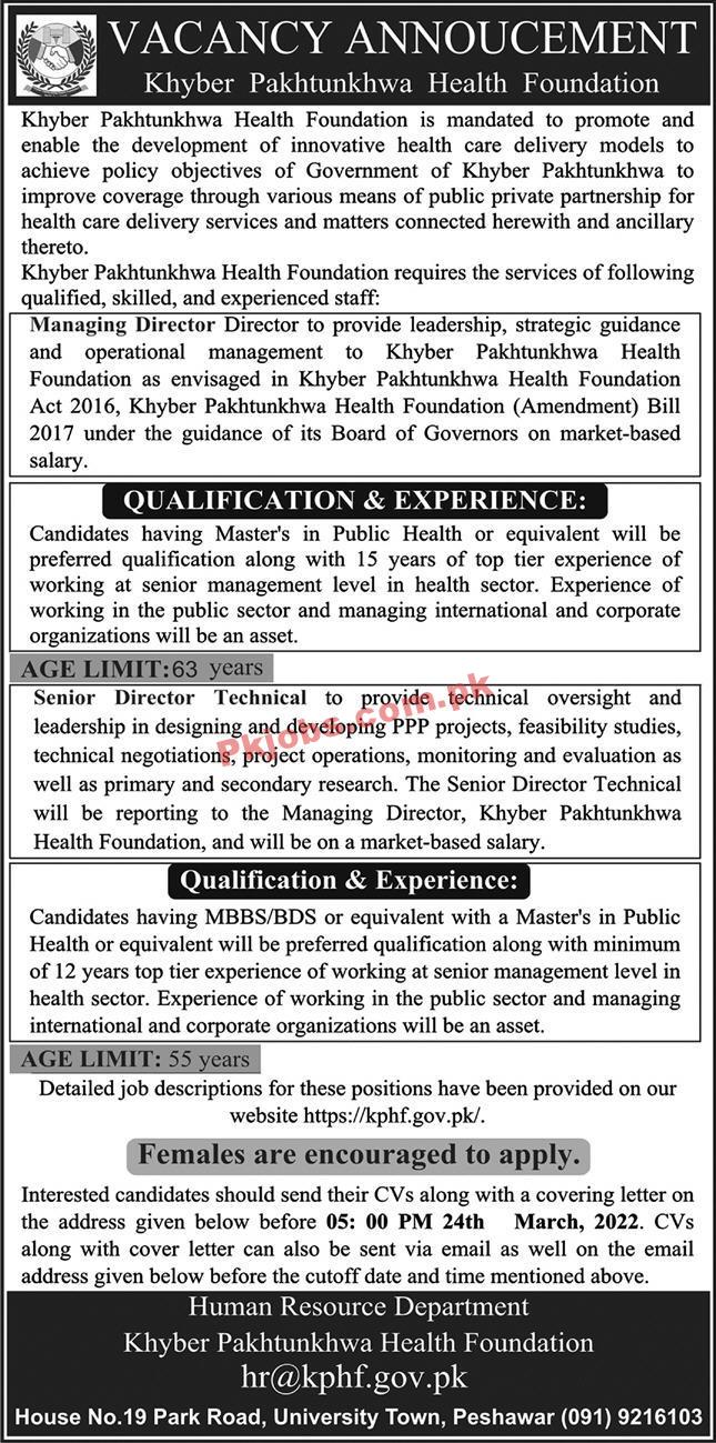 Jobs in Khyber Pakhtunkhwa Health Foundation