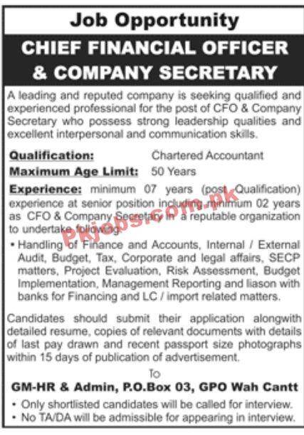 Jobs in Leading and Reputed Company