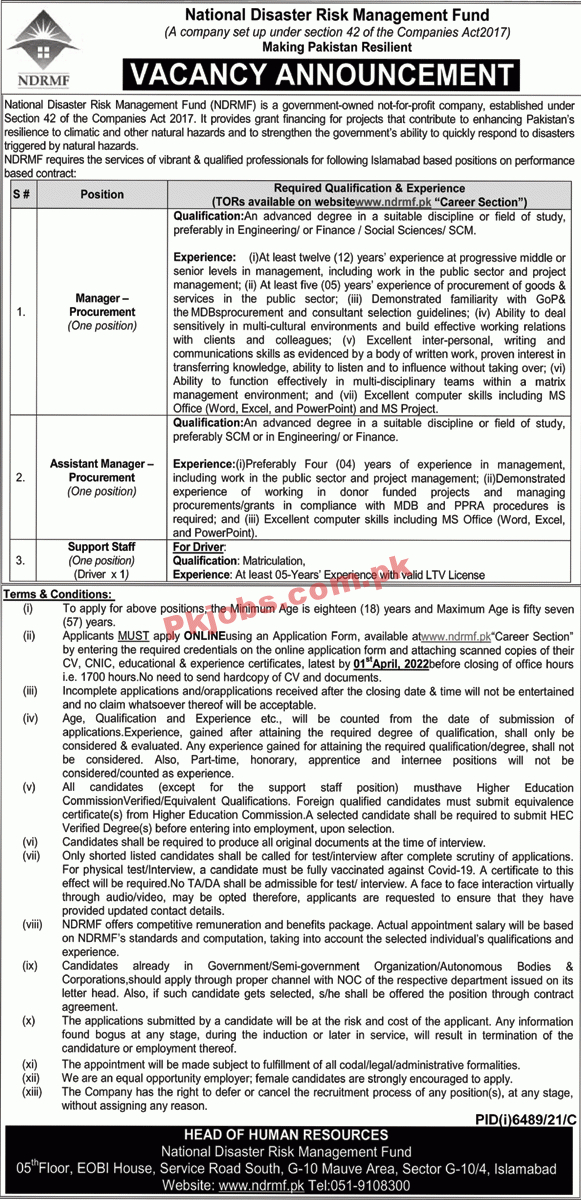 Jobs in NDRMF National Disaster Risk Management Fund